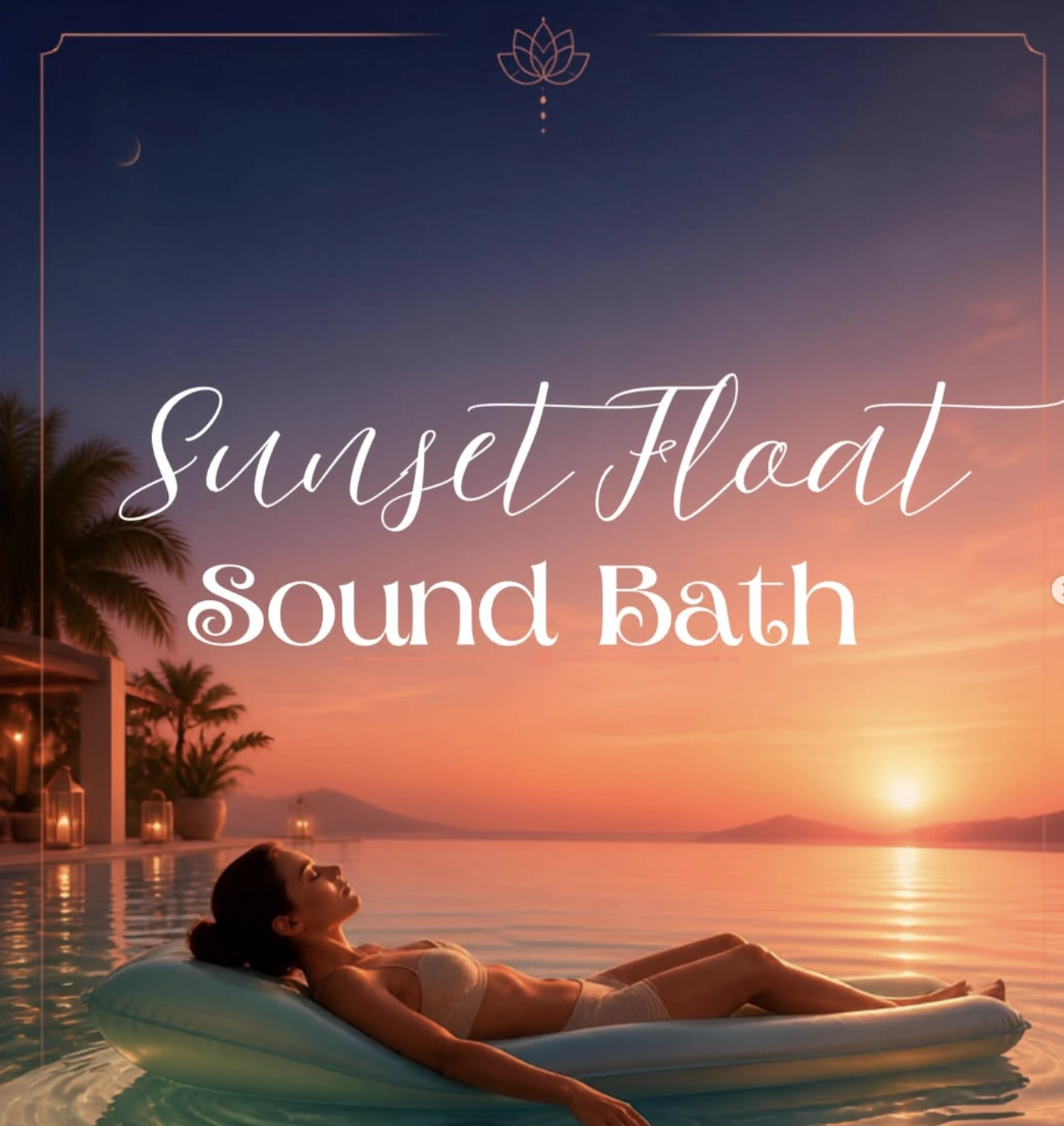 Organizer flyer for Sunset Float Sound Bath; confirm current details with the organizer