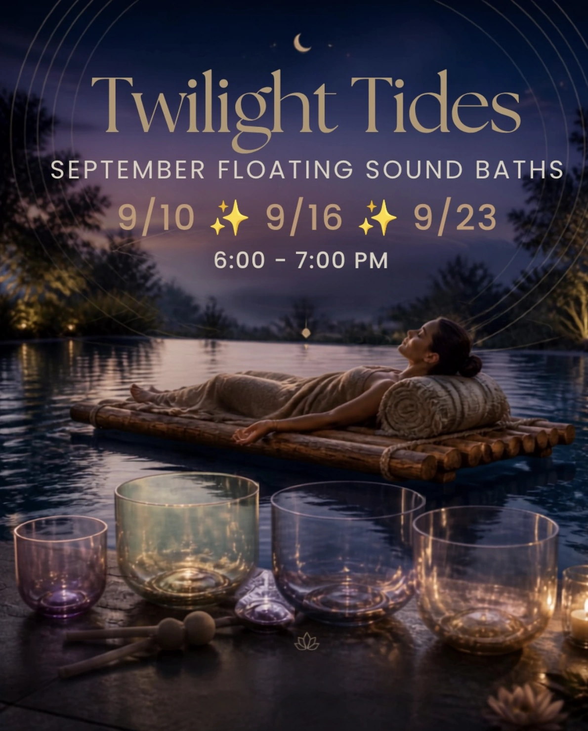 Organizer flyer for Twilight Tides: September Floating Sound Bath; confirm current details with the organizer